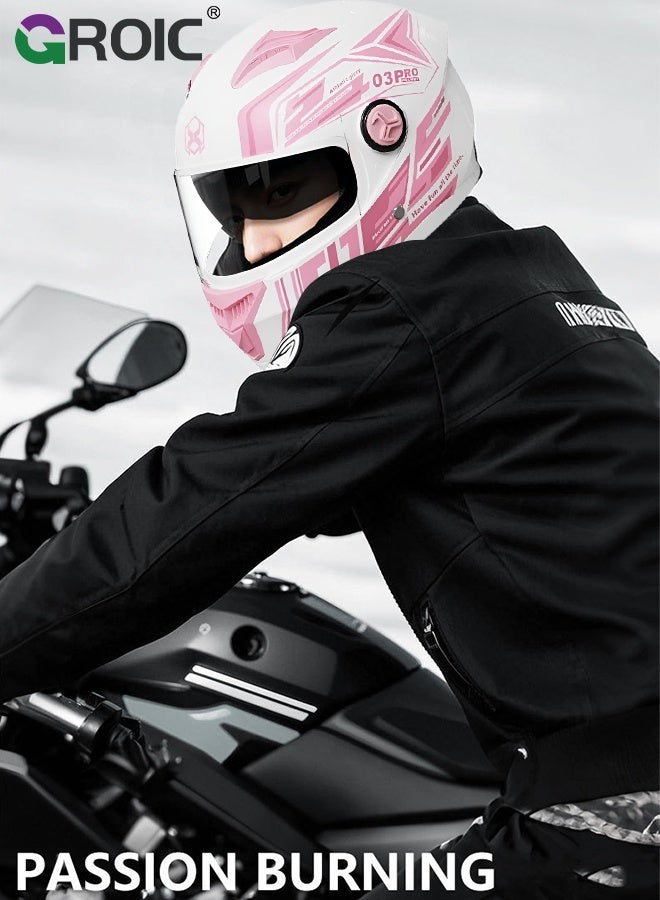 GROIC Motorcycle Helmet, Mos White Pink Transparent Design, Helmet for Street and Track Riders, Ventilation and Safety Design, Lightweight Helmet for Men and Women, Motorbike and Electric Bike Riding - Image 5